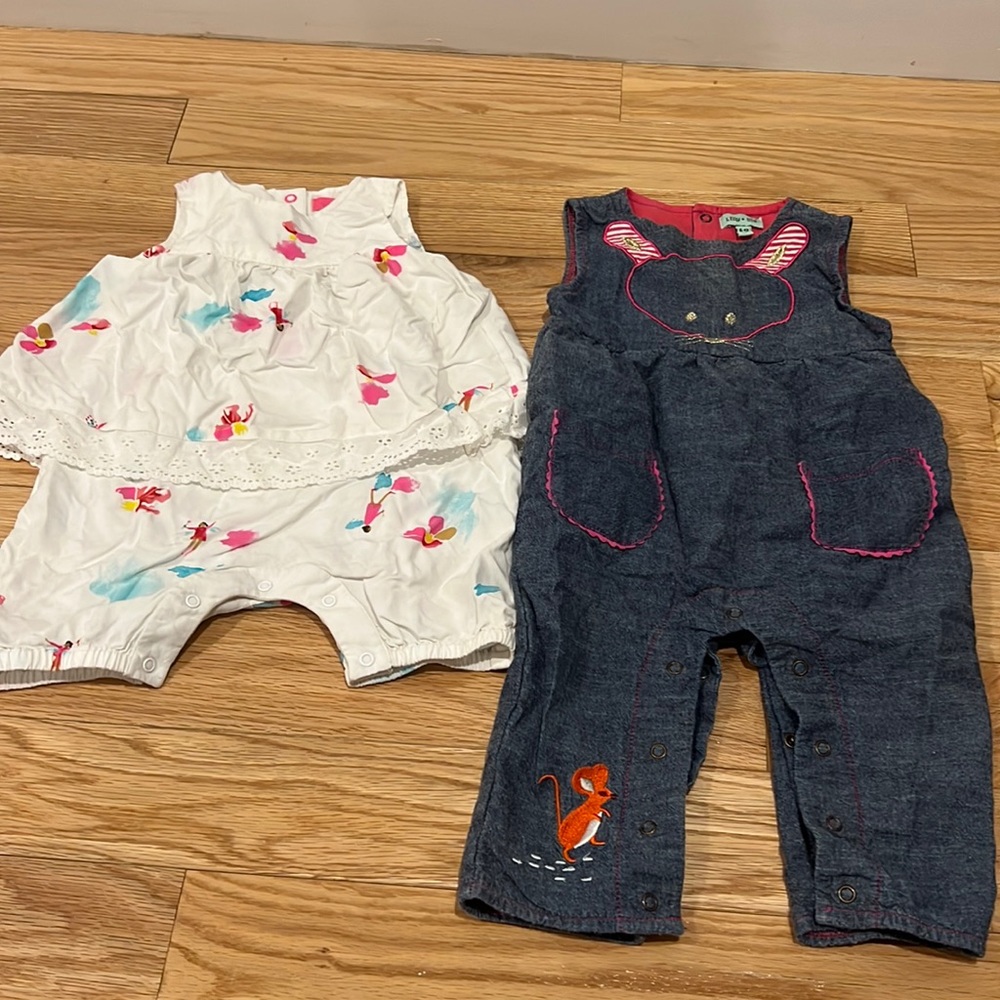 Joules summer romper and jean romper bundle | 9-12 month baby girl bundle